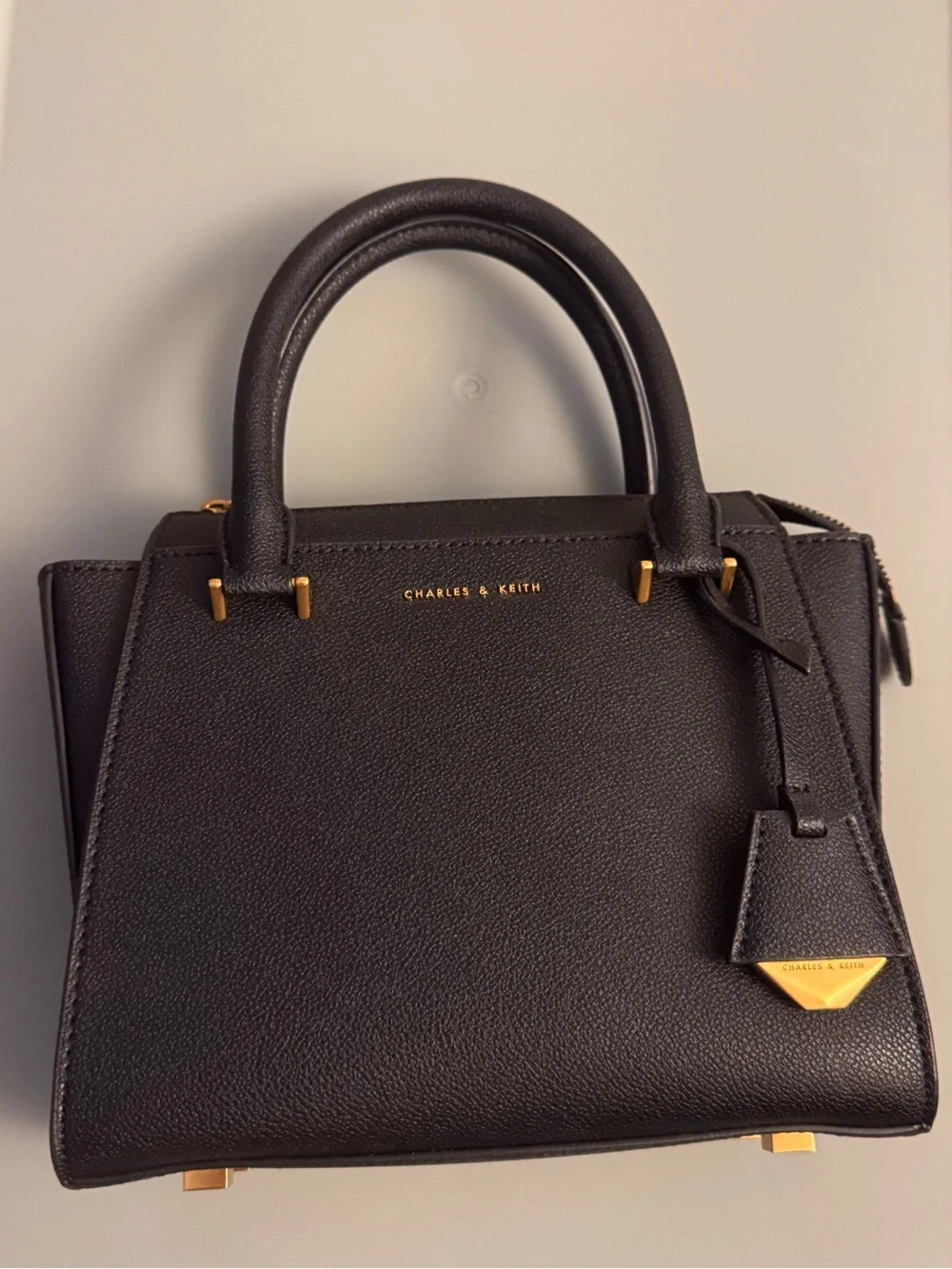 Charles & Keith Black Pebbled Tote Crossbody Bag
